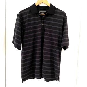 Pebble Beach Performance Golf Polo Shirt Mens M Black Striped Pima Cotton Blend